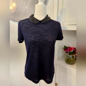 Madewell Peter Pan Collar Navy and Black Top Size S